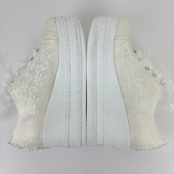 Forever & Always White Lace Platform Sneakers Bridal Bride Wedding Bachelorette - Picture 5 of 14